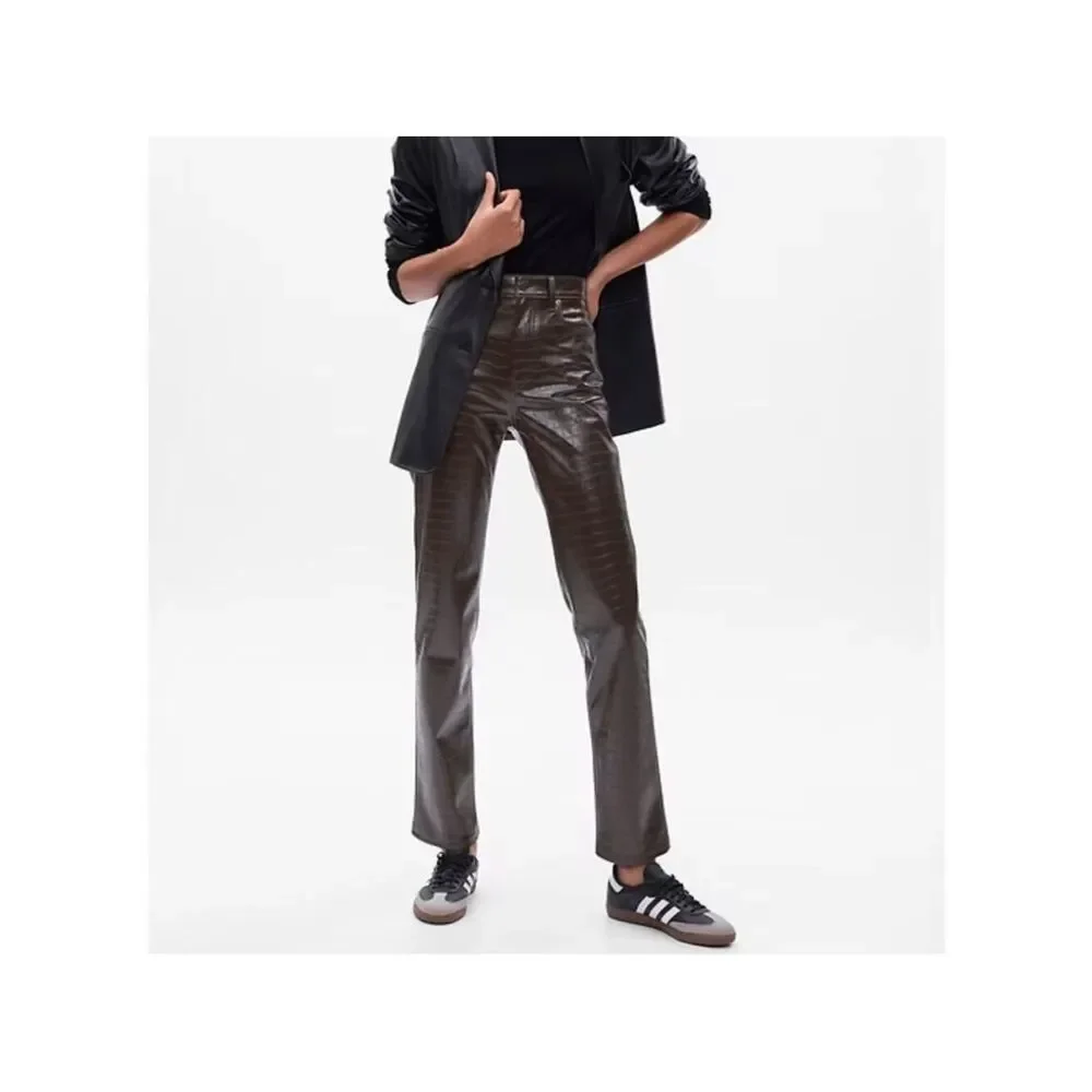 GAP High Rise Vegan Croc Leather Cheeky Straight Pants 32 14 Long Tall NWT